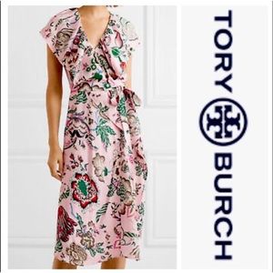 Tory Burch Adelia Pink Floral Ruffle Wrap Dress 6